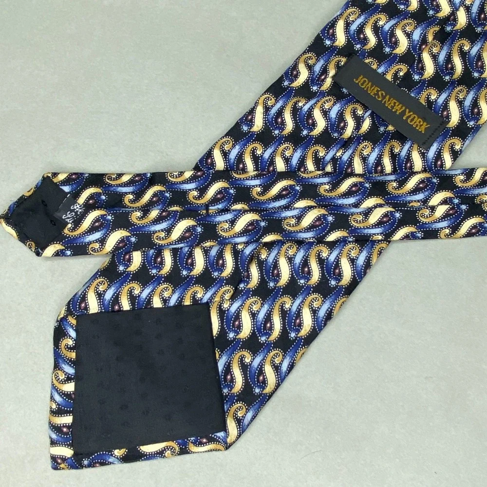 Jones New‎ York Tie Mens Blue Gold Paisley Silk Professional Classic Geometric